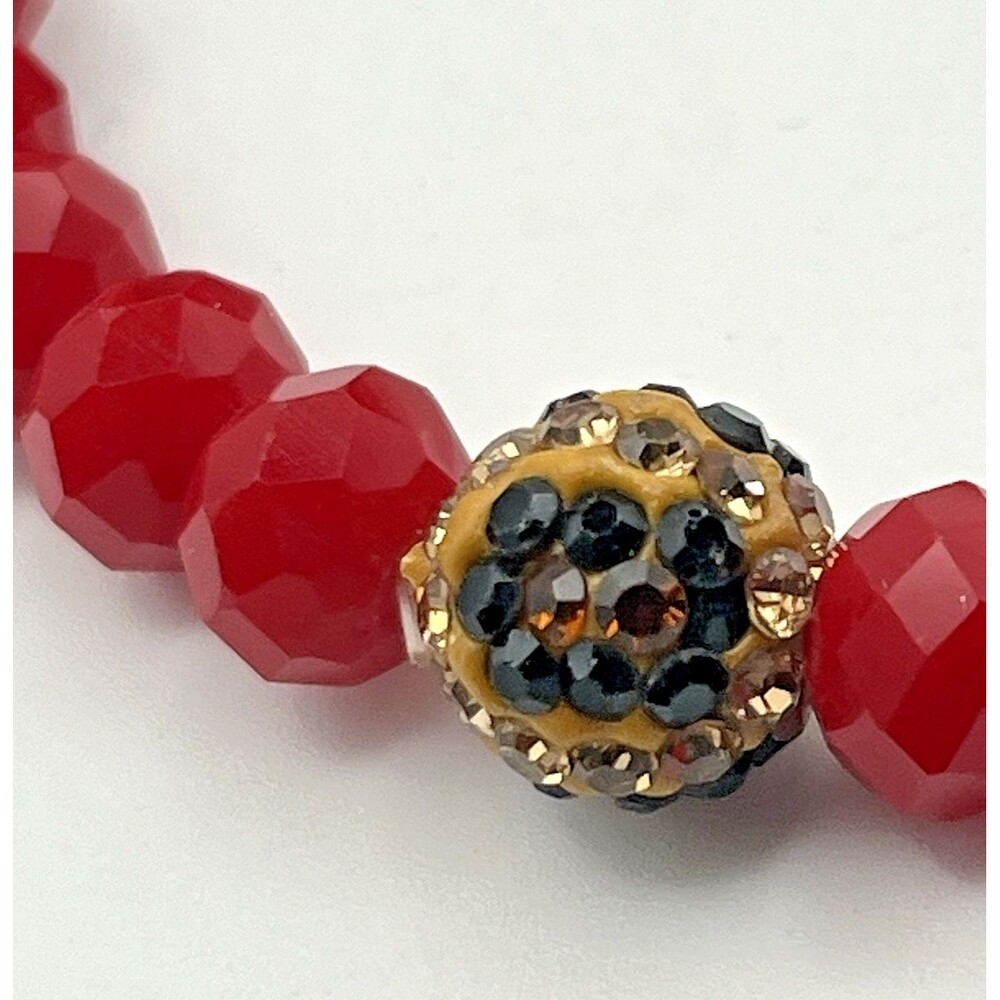 Red Glass Faceted Bead & Leopard Print Focal Beads RHINESTONES Boho Y2K Set 3 - Picture 2 of 5